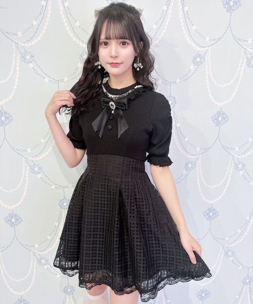 セール】異素材ドッキングデコルテ開きワンピース（ワンピース