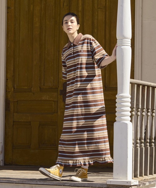 POLO BCS（ポロ ビーシーエス）の「＜POLO BCS/ポロ・ビーシーエス＞別注ＰＯＬＯ／ボーダーポロＯＰ（ワンピース・レディース・ブラウン/ネイビー・FREE）」の2枚目の写真