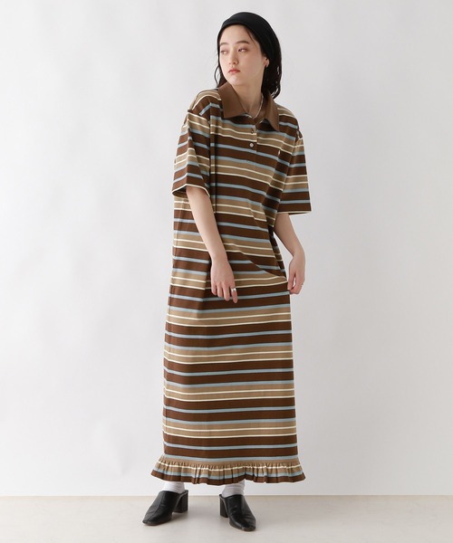 POLO BCS（ポロ ビーシーエス）の「＜POLO BCS/ポロ・ビーシーエス＞別注ＰＯＬＯ／ボーダーポロＯＰ（ワンピース・レディース・ブラウン/ネイビー・FREE）」の4枚目の写真