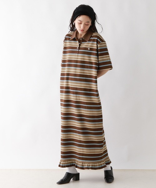 POLO BCS（ポロ ビーシーエス）の「＜POLO BCS/ポロ・ビーシーエス＞別注ＰＯＬＯ／ボーダーポロＯＰ（ワンピース・レディース・ブラウン/ネイビー・FREE）」の6枚目の写真