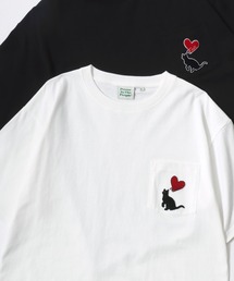 POWER TO THE PEOPLE/パワートゥザピープル ゴースト 猫 犬 ロゴ ワンポイント刺繍 ポケット 半袖Tシャツ/レディース メンズ