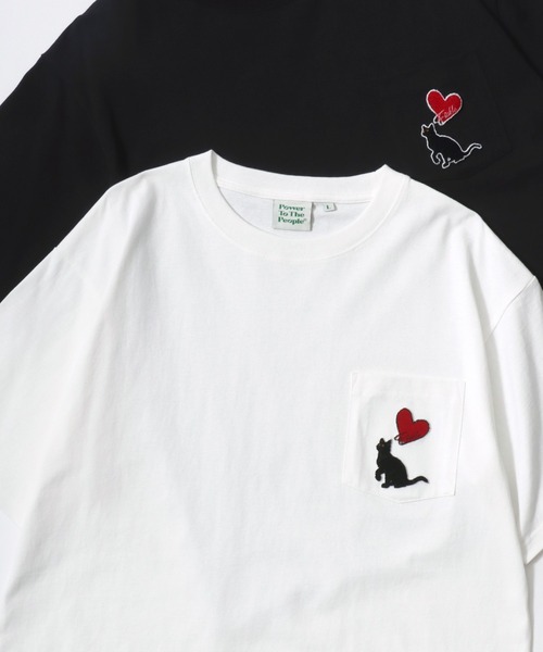 POWER TO THE PEOPLE（パワートゥーザピープル）の「POWER TO THE PEOPLE/パワートゥザピープル ゴースト 猫 犬 ロゴ ワンポイント刺繍 ポケット 半袖Tシャツ/レディース メンズ（Tシャツ/カットソー・レディース・ホワイト系その他2/ブラック系その他2/ピンク/ブルー/ホワイト系その他/ブラック系その他/ブラック/ネイビー/ホワイト・LL/M/L）」の3枚目の写真
