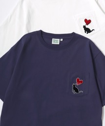 POWER TO THE PEOPLE/パワートゥザピープル ゴースト 猫 犬 ロゴ ワンポイント刺繍 ポケット 半袖Tシャツ/レディース メンズ