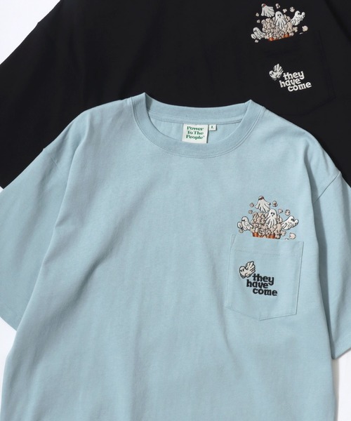 POWER TO THE PEOPLE（パワートゥーザピープル）の「POWER TO THE PEOPLE/パワートゥザピープル ゴースト 猫 犬 ロゴ ワンポイント刺繍 ポケット 半袖Tシャツ/レディース メンズ（Tシャツ/カットソー・レディース・ホワイト系その他2/ブラック系その他2/ピンク/ブルー/ホワイト系その他/ブラック系その他/ブラック/ネイビー/ホワイト・LL/M/L）」の8枚目の写真