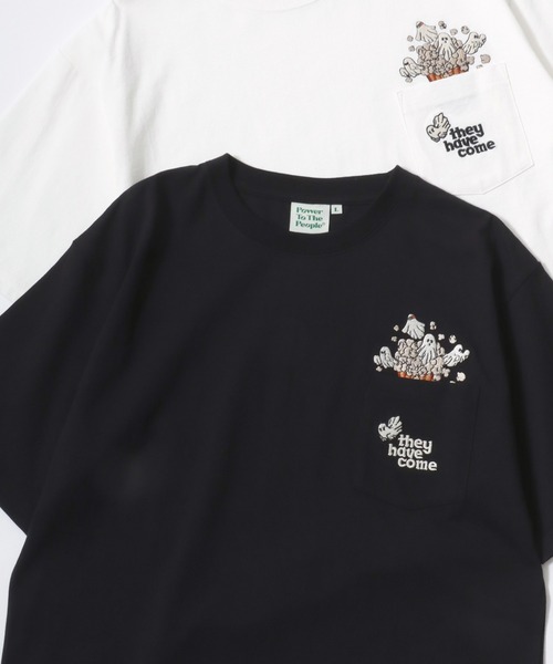 POWER TO THE PEOPLE（パワートゥーザピープル）の「POWER TO THE PEOPLE/パワートゥザピープル ゴースト 猫 犬 ロゴ ワンポイント刺繍 ポケット 半袖Tシャツ/レディース メンズ（Tシャツ/カットソー・レディース・ホワイト系その他2/ブラック系その他2/ピンク/ブルー/ホワイト系その他/ブラック系その他/ブラック/ネイビー/ホワイト・LL/M/L）」の5枚目の写真
