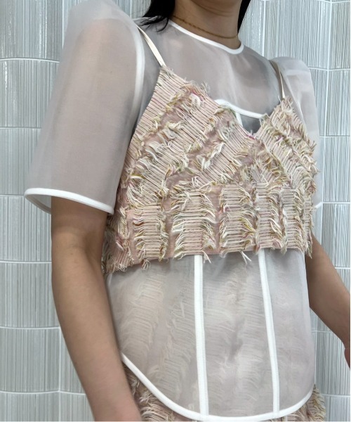 SHEER CARDBOARD PUFF SHOULDER TOP