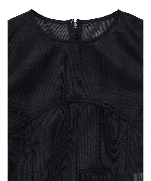 セール】SHEER CARDBOARD PUFF SHOULDER TOP（Tシャツ