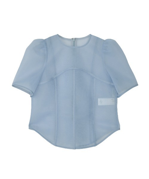 セール】SHEER CARDBOARD PUFF SHOULDER TOP（Tシャツ