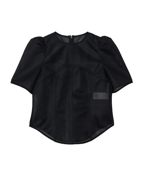 トップス SHEER CARDBOARD PUFF SHOULDER TOP セール】SHEER CARDBOARD PUFF SHOULDER TOP（Tシャツ