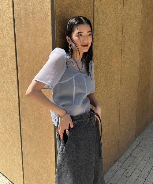 アメリビンテージ SHEER CARDBOARD PUFF SHOULDER セール】SHEER CARDBOARD PUFF SHOULDER TOP（Tシャツ