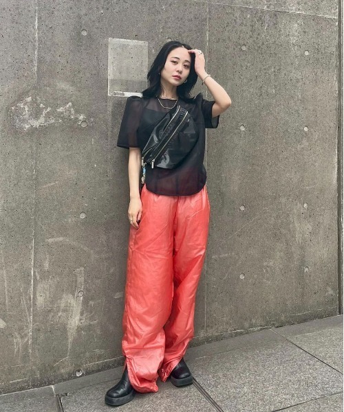 セール】SHEER CARDBOARD PUFF SHOULDER TOP（Tシャツ