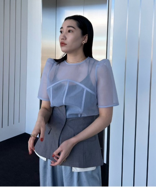SHEER CARDBOARD PUFF SHOULDER TOP