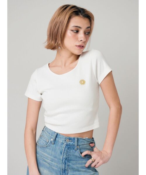 EVRIS（エヴリス）の「SUNNYショートTシャツ（Tシャツ/カットソー・レディース・ブラック/イエロー/ホワイト/グレー・FREE）」の10枚目の写真