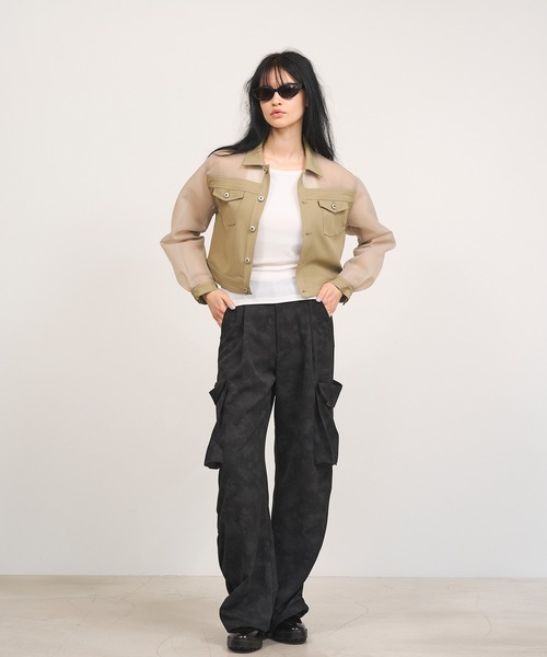 Nora Lily elle(ノラリリーエル)の「【Nora Lily】「elle」See-through Denim Combi Jacket(ブルゾン・レディース・カーキ/ブラック/インディゴブルー・FREE)」の9枚目の写真