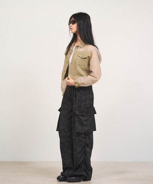 Nora Lily elle(ノラリリーエル)の「【Nora Lily】「elle」See-through Denim Combi Jacket(ブルゾン・レディース・カーキ/ブラック/インディゴブルー・FREE)」の10枚目の写真