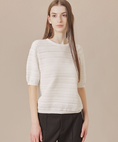 MACKINTOSH LONDON（マッキントッシュ ロンドン）の「【婦人画報掲載】バックパターンボーダーニットプルオーバー（Tシャツ/カットソー・レディース・ホワイト/グリーン・38）」の2枚目の写真