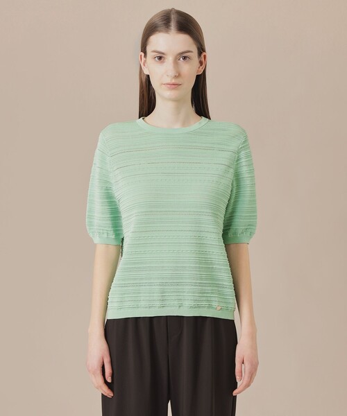 MACKINTOSH LONDON（マッキントッシュ ロンドン）の「【婦人画報掲載】バックパターンボーダーニットプルオーバー（Tシャツ/カットソー・レディース・ホワイト/グリーン・38）」の9枚目の写真