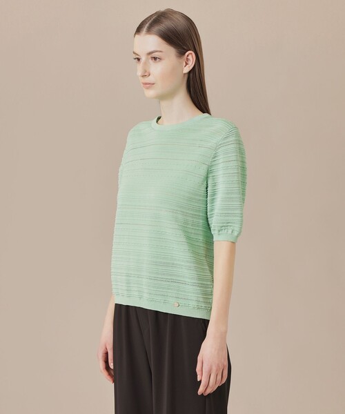 MACKINTOSH LONDON（マッキントッシュ ロンドン）の「【婦人画報掲載】バックパターンボーダーニットプルオーバー（Tシャツ/カットソー・レディース・ホワイト/グリーン・38）」の8枚目の写真