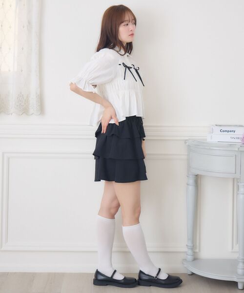 ems excite（エムズエキサイト）の「ステッチリボンペプラムSH（シャツ/ブラウス・レディース・ホワイト/ダークブルー/ライトブルー・FREE）」の8枚目の写真