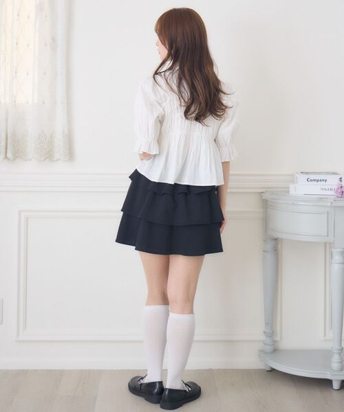 ems excite（エムズエキサイト）の「ステッチリボンペプラムSH（シャツ/ブラウス・レディース・ホワイト/ダークブルー/ライトブルー・FREE）」の10枚目の写真