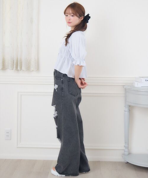 ems excite（エムズエキサイト）の「ステッチリボンペプラムSH（シャツ/ブラウス・レディース・ホワイト/ダークブルー/ライトブルー・FREE）」の17枚目の写真