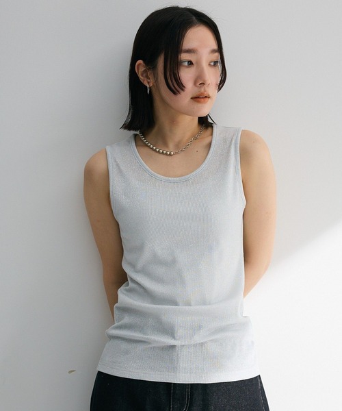 Petit fleur(プチフルール)の「・Petit Fleur ラメリブタンクトップ(タンクトップ・レディース・ホワイト/ブラック/その他6/ブルー/イエロー/ピンク・FREE)」の1枚目の写真