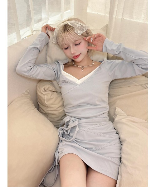 Darich（ダーリッチ）の「カシュクールギャザーセットアップ（セットアップ・レディース・グレー/サックスブルー/ピンク・FREE/FL）」の7枚目の写真