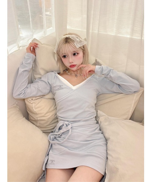 Darich（ダーリッチ）の「カシュクールギャザーセットアップ（セットアップ・レディース・グレー/サックスブルー/ピンク・FREE/FL）」の8枚目の写真