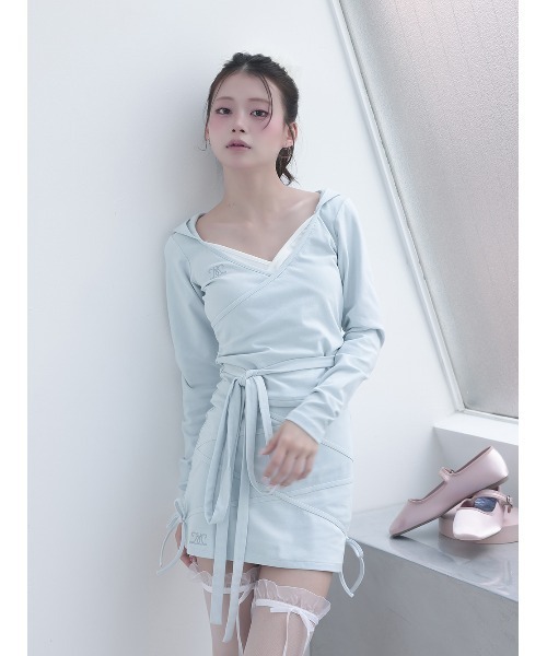 Darich / 25SS/カシュクルーギャザーセットアップ/L/コットン/BLU/無地/112514054 カシュクールギャザーセットアップ（セットアップ）｜Darich