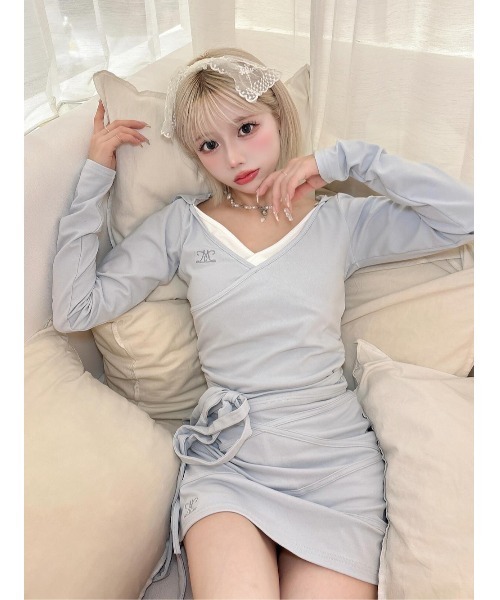 Darich（ダーリッチ）の「カシュクールギャザーセットアップ（セットアップ・レディース・グレー/サックスブルー/ピンク・FREE/FL）」の6枚目の写真