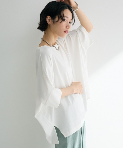 Green　Parks（グリーンパークス）の「冷やっとすずやかドルマンプルオーバー（Tシャツ/カットソー・レディース・ブラック/レッド/その他7/オフホワイト/ブルー/ダークネイビー・FREE）」の2枚目の写真