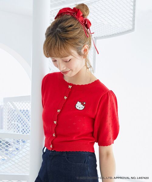 MAJESTIC LEGON(マジェスティックレゴン)の「ハローキティ リボンニットカーデ(カーディガン/ボレロ・レディース・ホワイト系その他2/レッド・MEDIUM)」の11枚目の写真