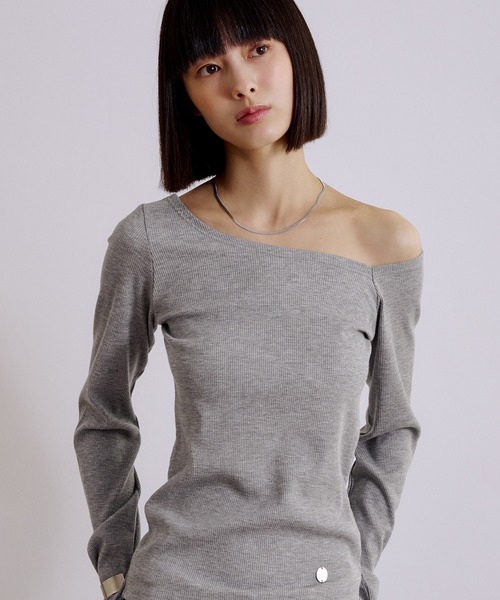 glitter ribbed one shoulder tops / ラメリブワンショルダー