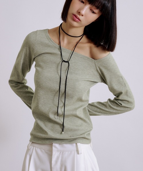 glitter ribbed one shoulder tops / ラメリブワンショルダー