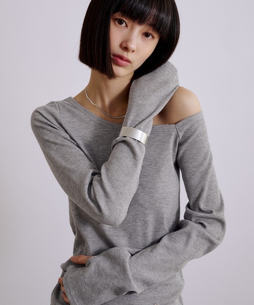 glitter ribbed one shoulder tops / ラメリブワンショルダー
