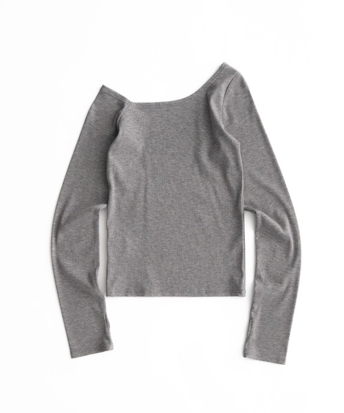 MUHET（ミュエータ）の「glitter ribbed one shoulder tops / ラメリブワンショルダートップス（Tシャツ/カットソー・レディース・ブラック/カーキ/杢グレー/オフホワイト・FREE）」の9枚目の写真