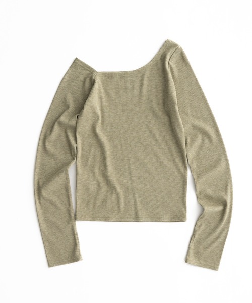 MUHET（ミュエータ）の「glitter ribbed one shoulder tops / ラメリブワンショルダートップス（Tシャツ/カットソー・レディース・ブラック/カーキ/杢グレー/オフホワイト・FREE）」の13枚目の写真