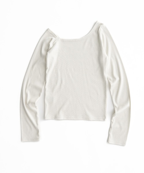 MUHET（ミュエータ）の「glitter ribbed one shoulder tops / ラメリブワンショルダートップス（Tシャツ/カットソー・レディース・ブラック/カーキ/杢グレー/オフホワイト・FREE）」の6枚目の写真