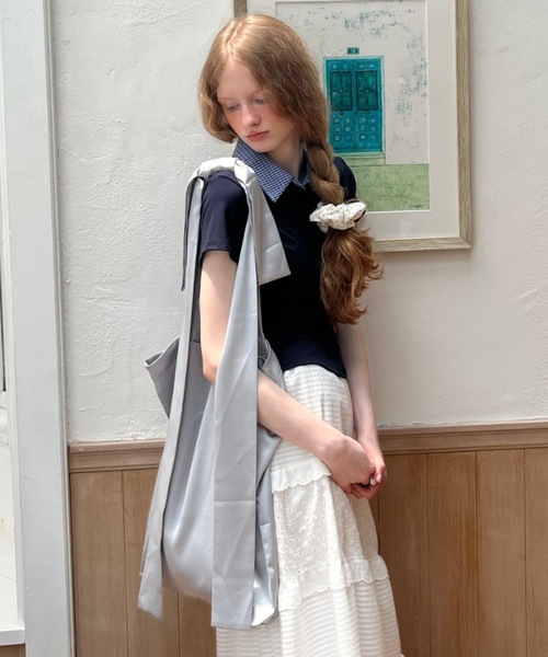 Birthday room(バースデイルーム)の「サテンリボントートバッグ/satin ribbon tote bag(トートバッグ・レディース・ブラック/シルバー/ライトブルー・FREE)」の12枚目の写真