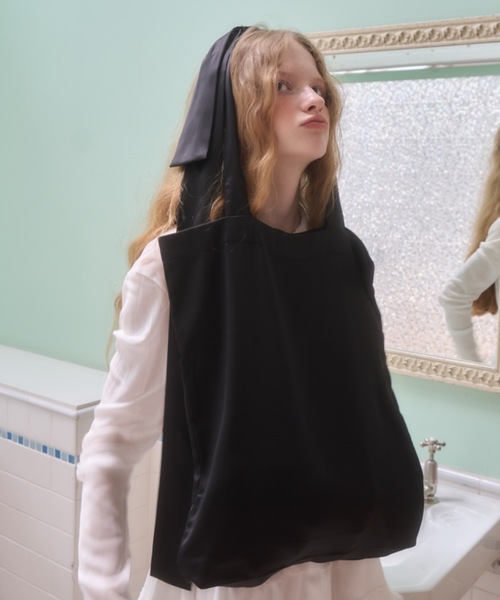 Birthday room(バースデイルーム)の「サテンリボントートバッグ/satin ribbon tote bag(トートバッグ・レディース・ブラック/シルバー/ライトブルー・FREE)」の4枚目の写真