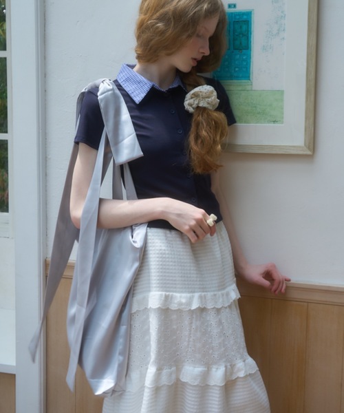 Birthday room(バースデイルーム)の「サテンリボントートバッグ/satin ribbon tote bag(トートバッグ・レディース・ブラック/シルバー/ライトブルー・FREE)」の6枚目の写真