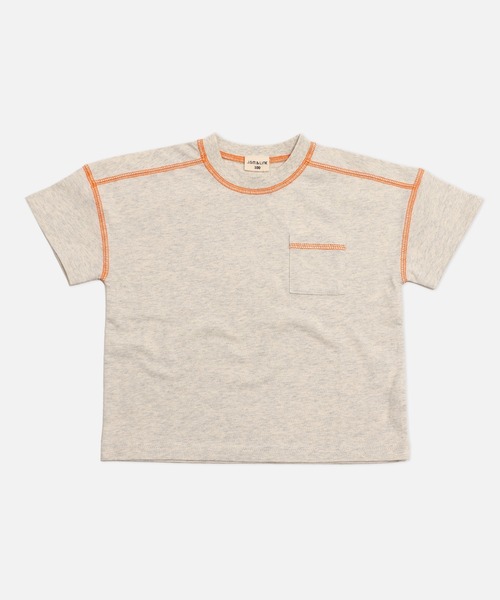 JAM & LINK(ジャムアンドリンク)の「綿100% ビッグシルエット 配色ステッチ 無地Tシャツ(Tシャツ/カットソー・キッズ・グレイッシュブルー/スモークピンク/ワインレッド/ライトイエロー/オートミール/パープル/ブラック/ホワイト/チャコールグレー/クリーム・110cm/100cm/120cm/130cm/140cm/150cm/160cm)」の11枚目の写真
