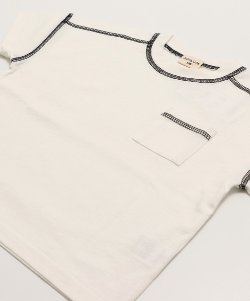 JAM & LINK(ジャムアンドリンク)の「綿100% ビッグシルエット 配色ステッチ 無地Tシャツ(Tシャツ/カットソー・キッズ・グレイッシュブルー/スモークピンク/ワインレッド/ライトイエロー/オートミール/パープル/ブラック/ホワイト/チャコールグレー/クリーム・110cm/100cm/120cm/130cm/140cm/150cm/160cm)」の19枚目の写真