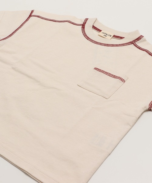 JAM & LINK(ジャムアンドリンク)の「綿100% ビッグシルエット 配色ステッチ 無地Tシャツ(Tシャツ/カットソー・キッズ・グレイッシュブルー/スモークピンク/ワインレッド/ライトイエロー/オートミール/パープル/ブラック/ホワイト/チャコールグレー/クリーム・110cm/100cm/120cm/130cm/140cm/150cm/160cm)」の20枚目の写真