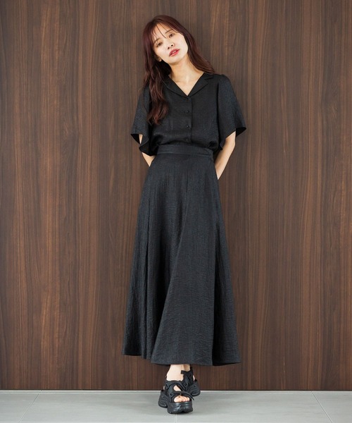 mysty woman（ミスティウーマン）の「楊柳フレアスカート 495785（スカート・レディース・ブラック/ベージュ・FREE）」の4枚目の写真