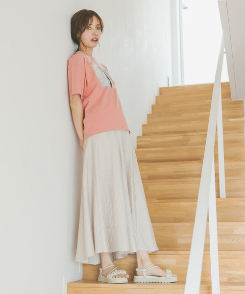 mysty woman（ミスティウーマン）の「楊柳フレアスカート 495785（スカート・レディース・ブラック/ベージュ・FREE）」の5枚目の写真
