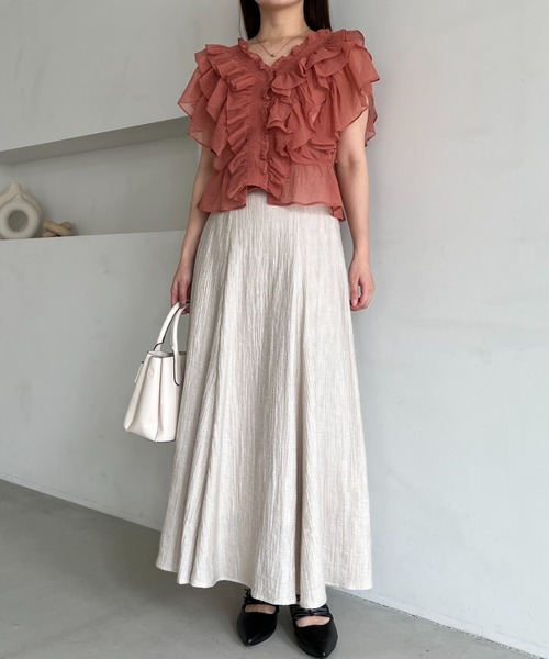 mysty woman（ミスティウーマン）の「楊柳フレアスカート 495785（スカート・レディース・ブラック/ベージュ・FREE）」の20枚目の写真