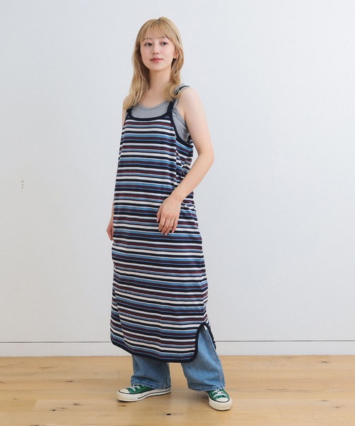 BEAMS BOY（ビームスボーイ）の「マルチボーダー ワンピース（ワンピース・レディース・ネイビー/イエロー/ミント・ONE SIZE）」の3枚目の写真