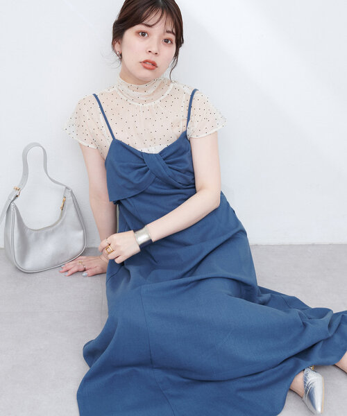 natural couture(ナチュラルクチュール)の「osonoリネン混ねじりキャミワンピース(ワンピース・レディース・ブルー/ブラック/ブラウン/レッド系その他・MEDIUM/LARGE)」の4枚目の写真