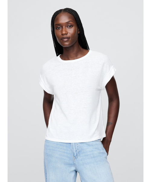 GAP(ギャップ)の「リネンブレンド ロールカフ Tシャツ(Tシャツ/カットソー・レディース・ピンク/ブラック/グリーン/ホワイト・XS/S/M/L/XL/XXS)」の2枚目の写真